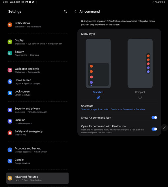 It's easy to configure the controls available via Galaxy S Pen