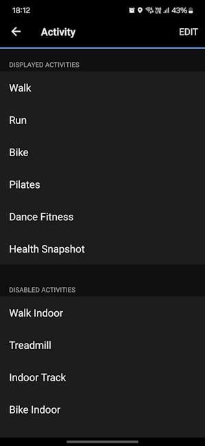 The list of activities you can track isn't very long