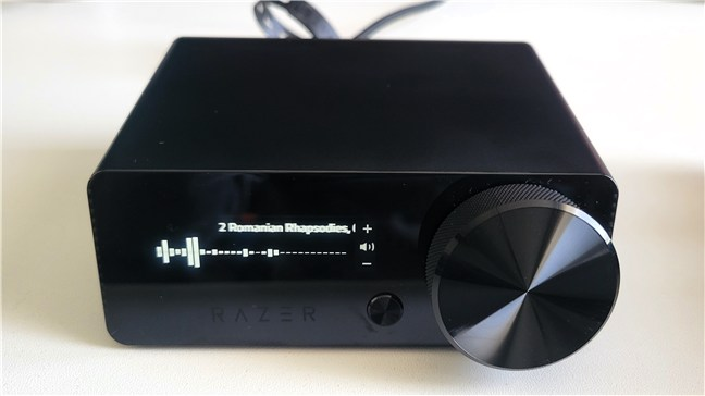 The OLED control hub of the Razer Kraken V4 Pro