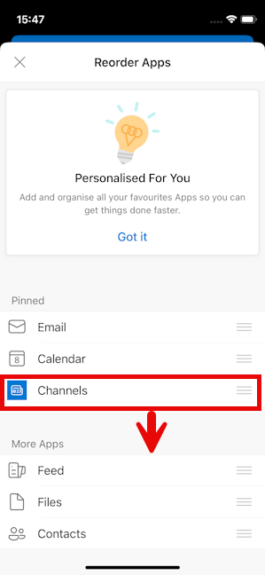 Drag down Channels to More Apps