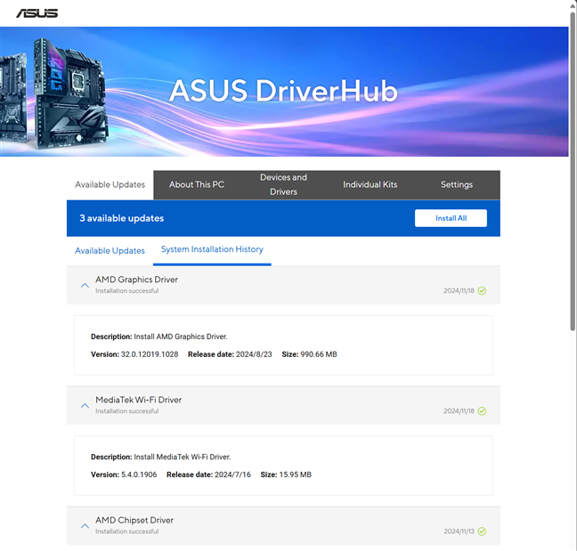 ASUS DriverHub helps you get the required drivers