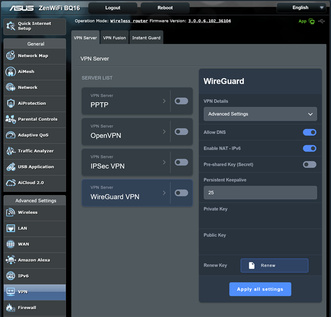 ASUS ZenWiFi BQ16 has many VPN-related features