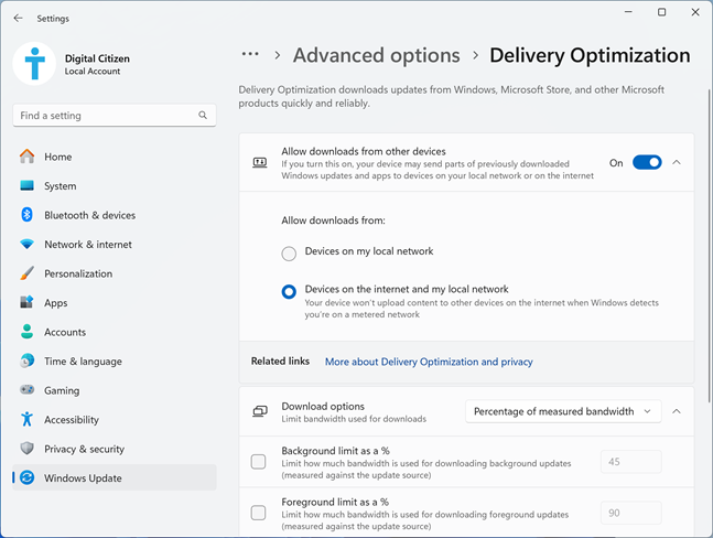 Delivery Optimization in Windows 11