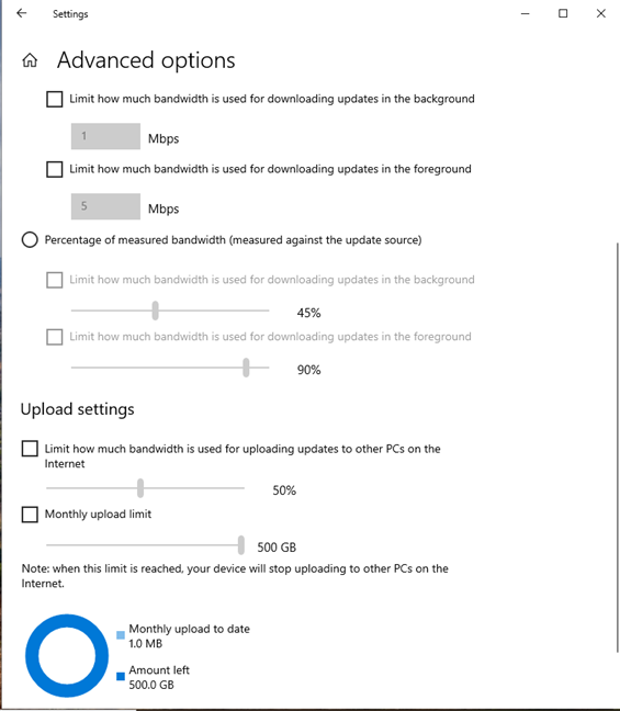 Limiting the upload bandwidth used by Delivery Optimization