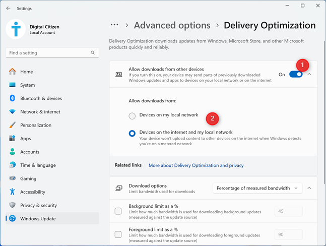 Turn on Delivery Optimization in Windows 11