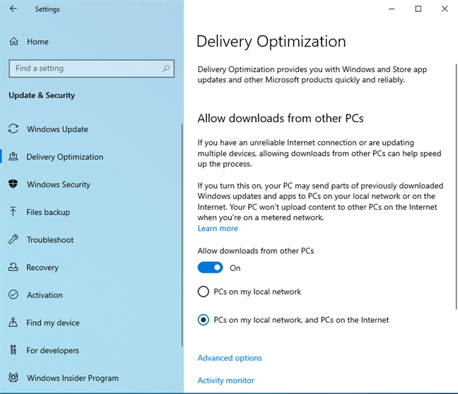 Delivery Optimization in Windows 10