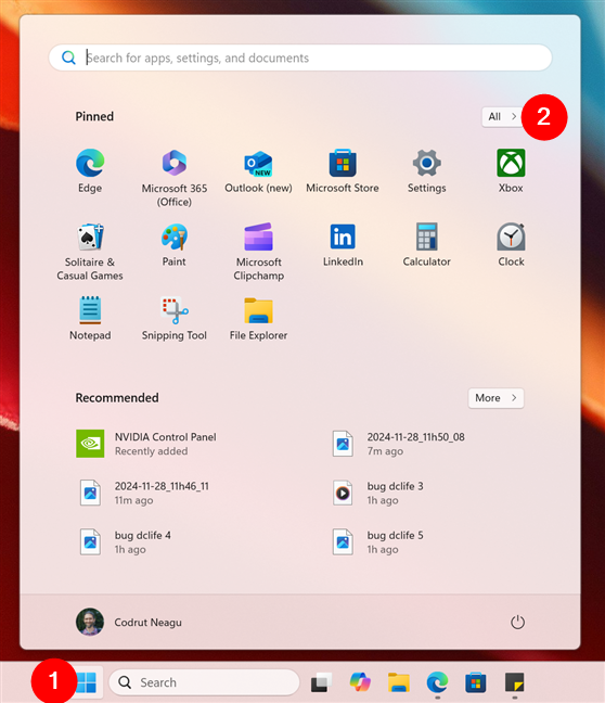 Open the Start Menu and access the All list