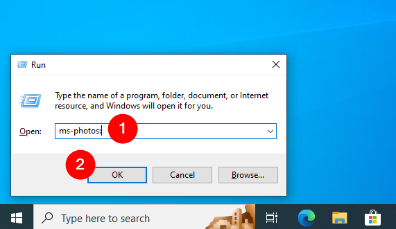 How to open Photos from the Run window in Windows 10