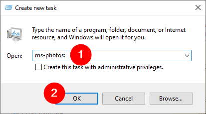 Open the Photos app in Windows 10 from Task Manager