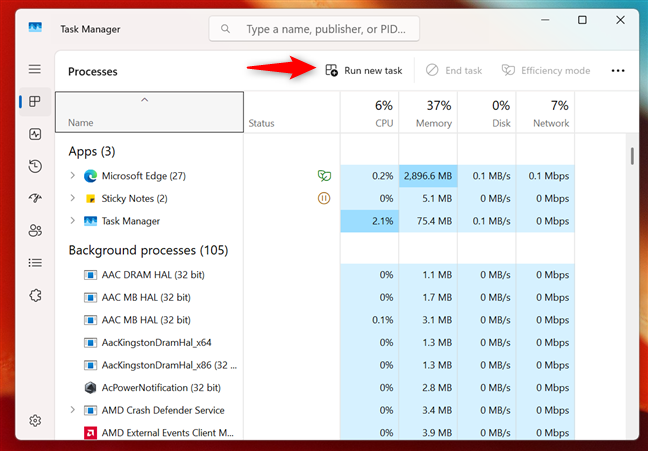 Click or tap Run new task in Windows 11's Task Manager