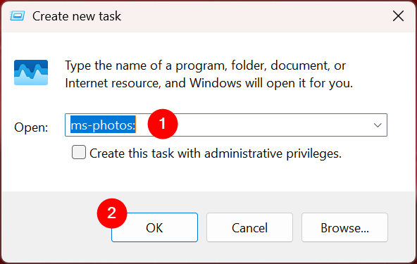 Open the Photos app in Windows 11 from Task Manager