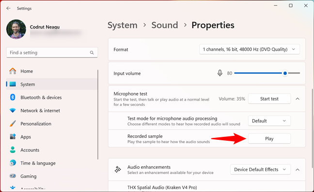 Play the mic test sample