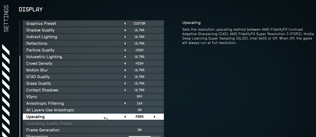 How to turn on FSR in Starfield