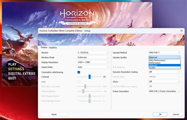 AMD FSR 3.1 upscale quality presets in Horizon Forbidden West