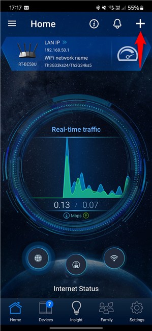 In the ASUS Router app, tap the plus sign