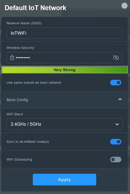 Set up the IoT Network and click or tap Apply