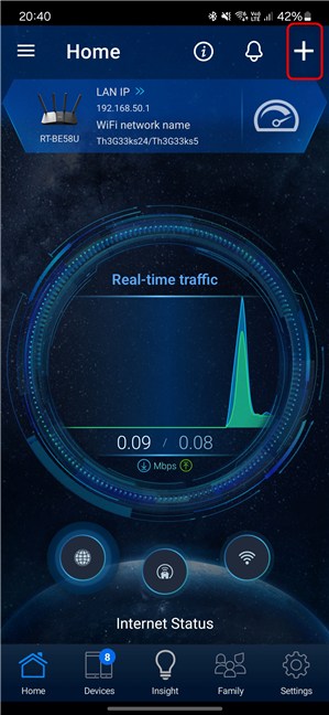 In the ASUS Router app, tap the plus sign