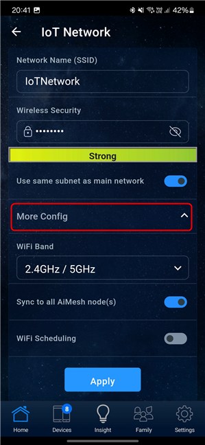 Set up the IoT network and tap Apply