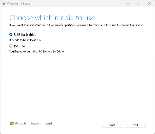 Create a bootable USB drive with the Windows 11 setup from Media Creation Tool