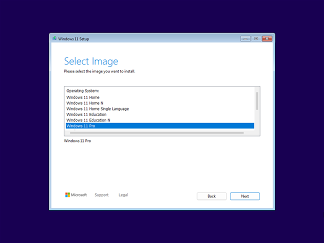 Choose the Windows 11 edition you want to install