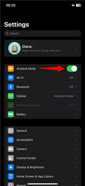 How to turn off Airplane Mode on an iPhone from Settings