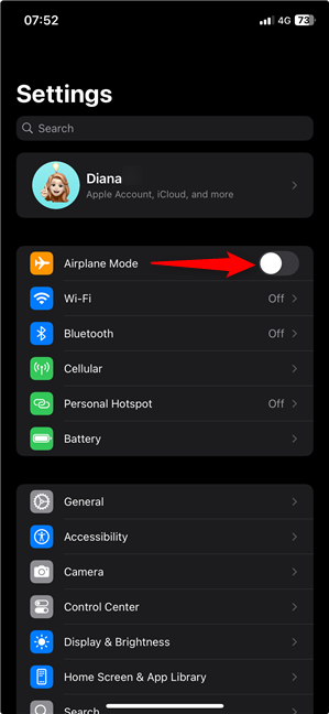 How to turn on Airplane Mode on an iPhone from Settings