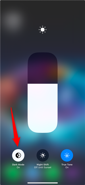 Turn off Dark Mode on an iPhone from default Control Center icon