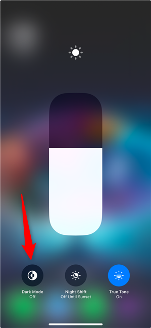 The default Dark Mode icon in an iPhone's Control Center