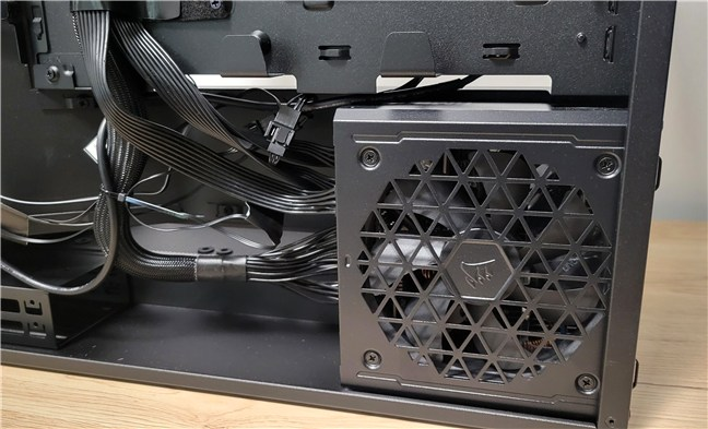 The power supply unit and its cables are hidden from view