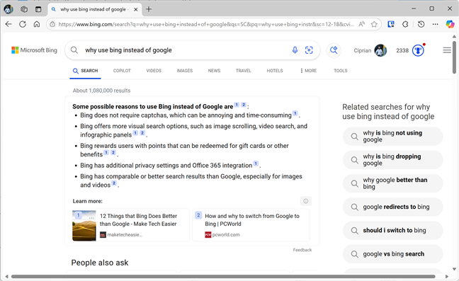 Try Bing instead of Google