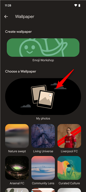 Tap My photos under Choose a Wallpaper