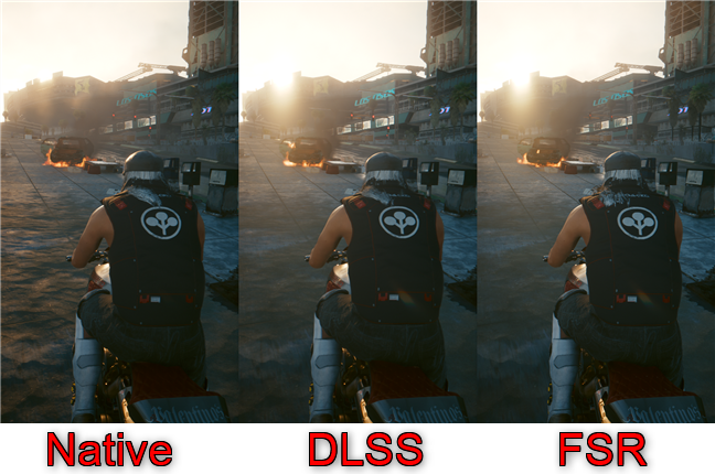 Cyberpunk 2077 comparison: Native rendering vs. DLSS vs. FSR