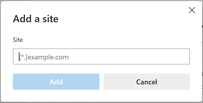 Type the URL of the site you want to exclude from Efficiency mode