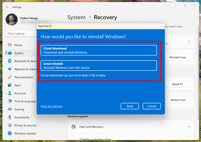 Choose Cloud download or Local reinstall