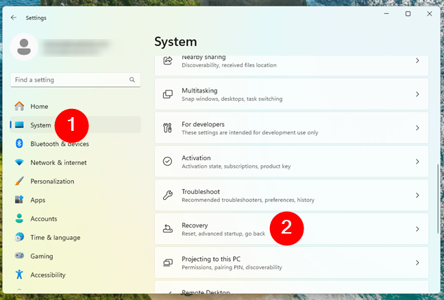 Go to System > Recovery in Windows 11's Settings