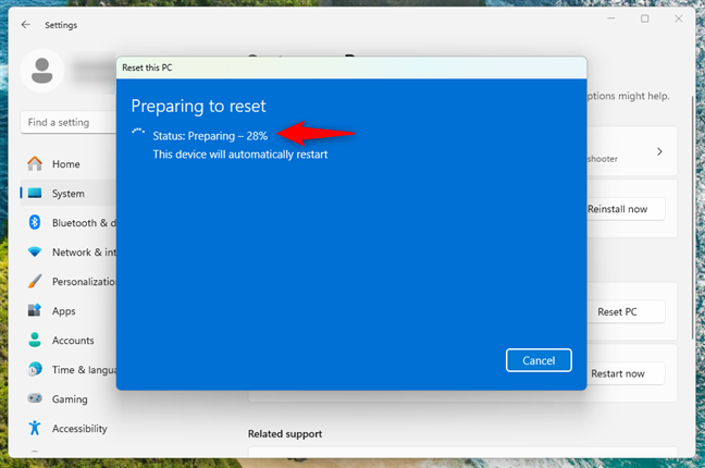 Preparing to reset Windows 11