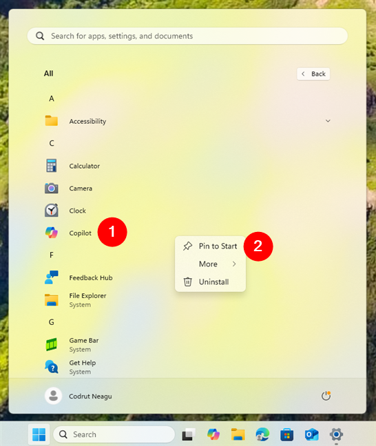 How to pin Copilot to the Start Menu in Windows 11