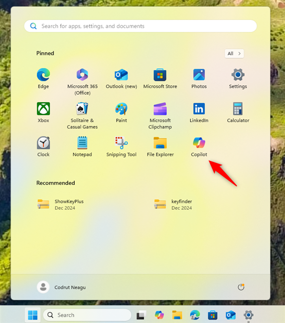 Copilot pinned to the Start Menu in Windows 11