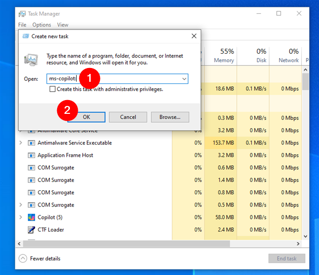 How to open Copilot from Task Manager in Windows 10