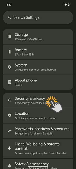 In the Settings app, go to Security & privacy