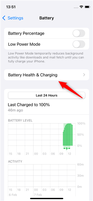 Navigate to Battery Health & Charging