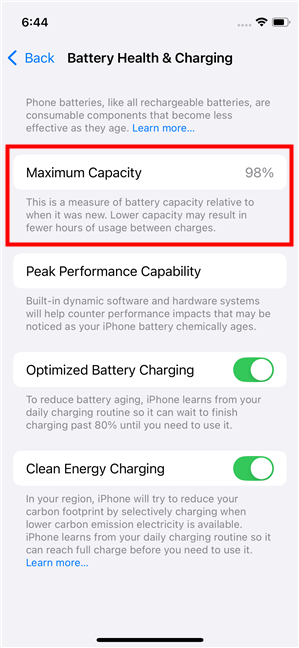 The Maximum Capacity of an iPhone's battery