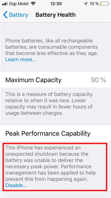 An iPhone with a faulty battery