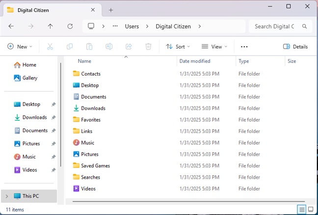 The default user folders in Windows 11