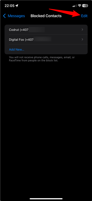 Edit the Blocked Contacts on your iPhone