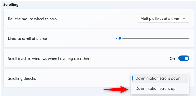 Reverse the mouse scrolling direction in Windows 11