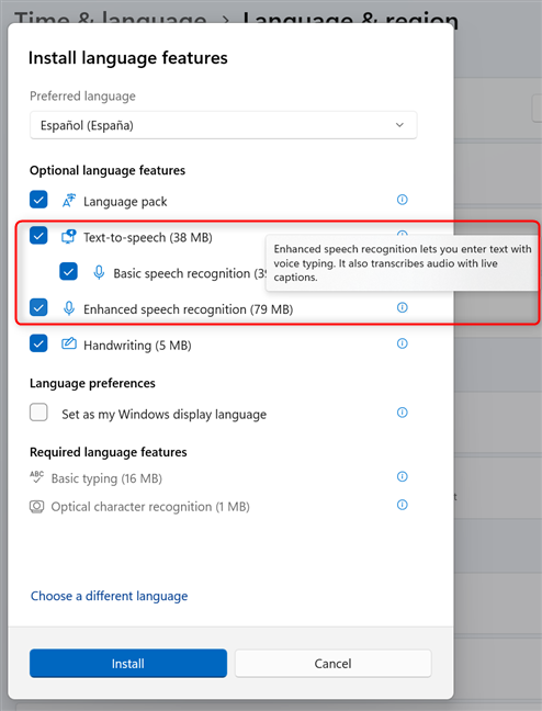 Install Text-to-speech and Enhanced speech recognition for your language