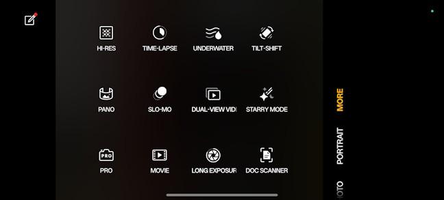 Some of the modes available in the Camera app