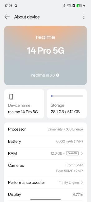 Details about the hardware inside the Realme 14 Pro