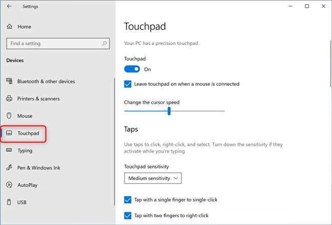 Select Touchpad on the left